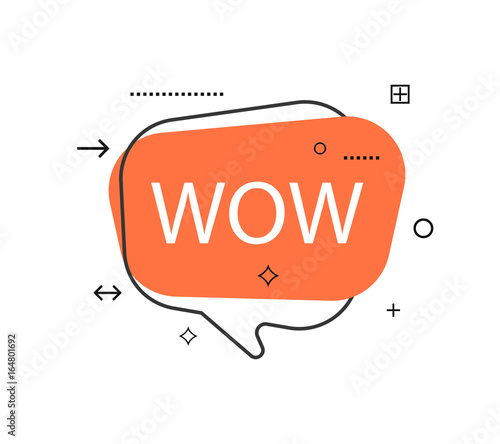 Outline speech bubble with WOW phrase. Most commonly used replica label isolated on white background vector illustration.