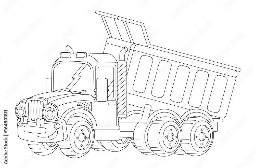 cartoon happy cargo truck - coloring page - illustration for children