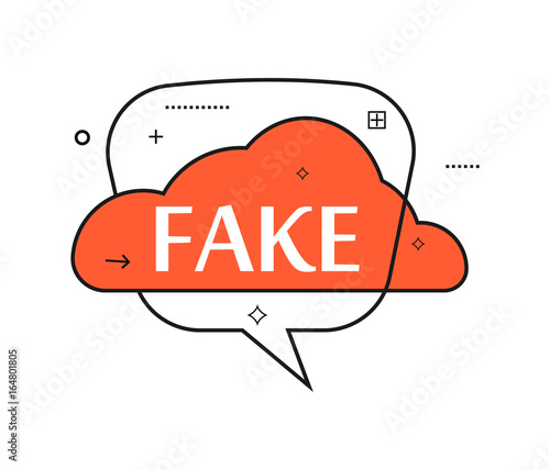 Outline speech bubble with Fake phrase. Most commonly used replica label isolated on white background vector illustration.