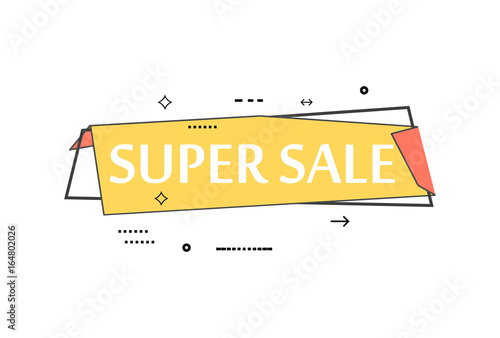 Retail speech bubble with Super sale phrase. Most commonly used replica label, market promotion, marketing sticker isolated vector illustration.