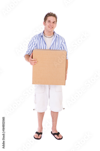 Student: College Guy Holding Cardboard Box Of Stuff