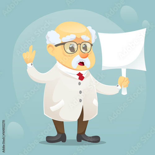 vector cartoon illustration old funny scientist character wearing glasses and lab coat