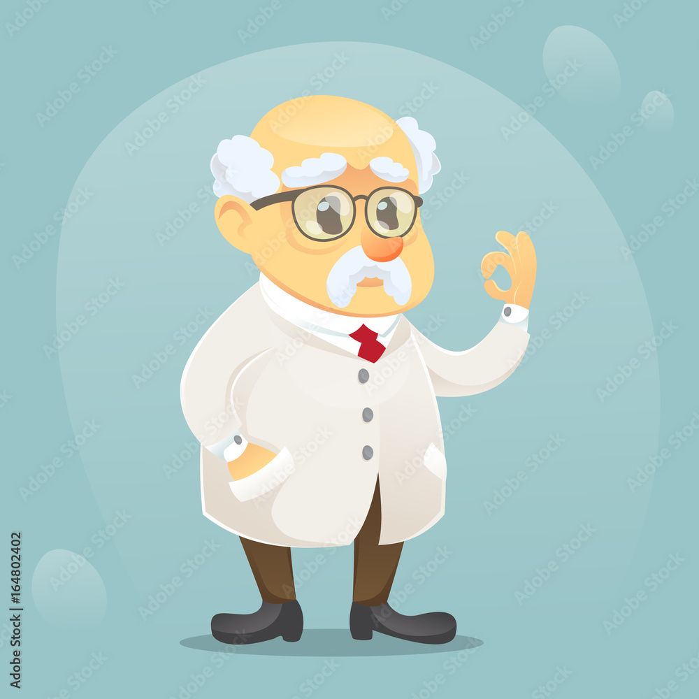 vector cartoon illustration old funny scientist character wearing glasses and lab coat vector cartoon illustration old funny scientist character wearing glasses and lab coat