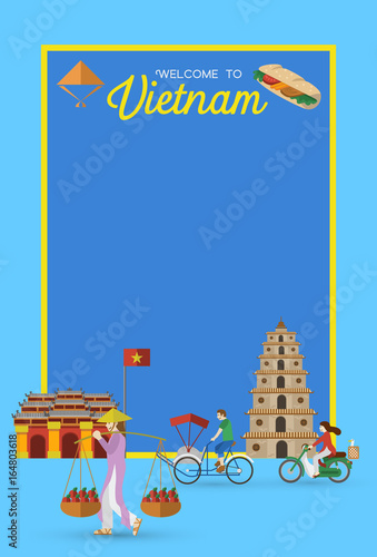 Flat design, Welcome to Vietnam icons and landmarks, vector