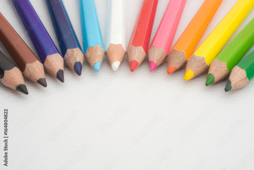 Color pencils isolated on white background.Close up.