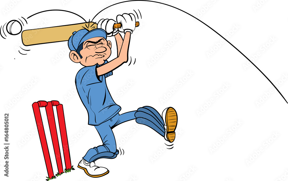 Cartoon cricketer hit on the head by ball Stock Illustration | Adobe Stock