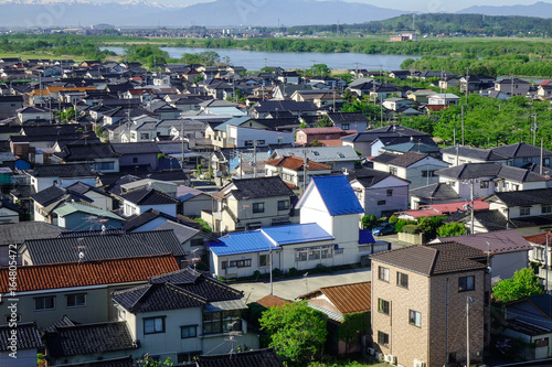 Aerial view of Sakata City in Tohoku, Japan photo