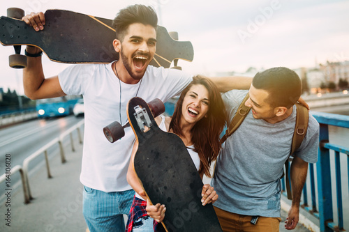 Group of happy friends hang out together
