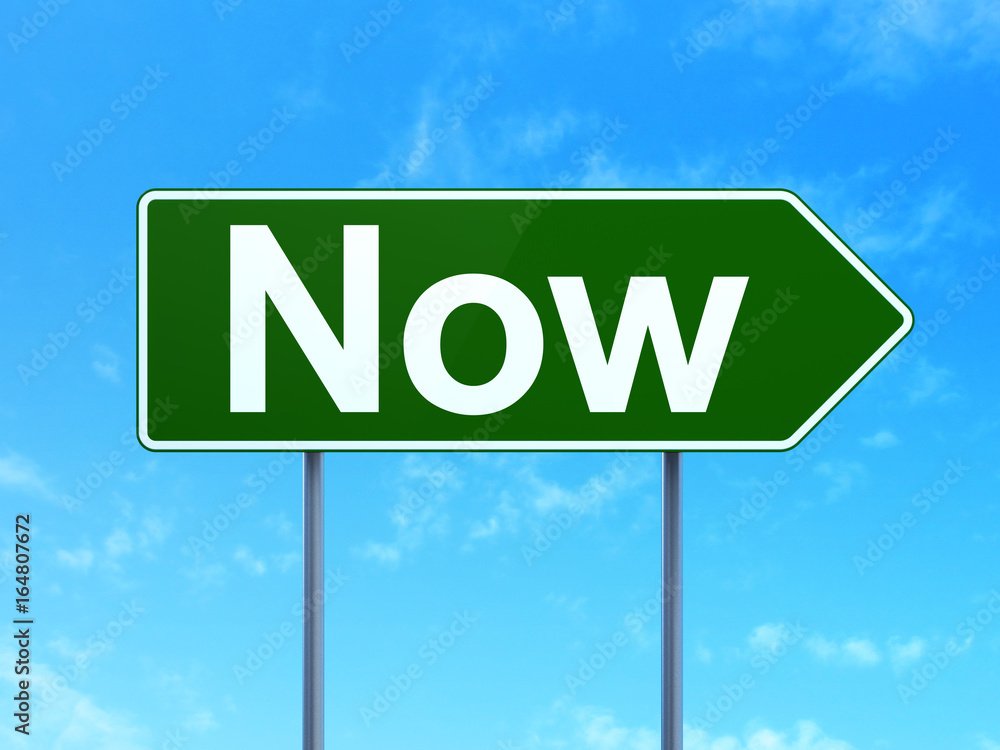 Timeline concept: Now on road sign background Timeline concept: Now on road sign background