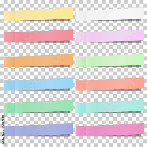 Set of pastel color sticky notes, stickers isolated on transparent background