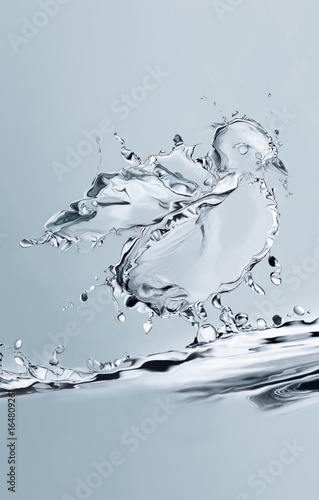A blue chick made of water splashing in water.