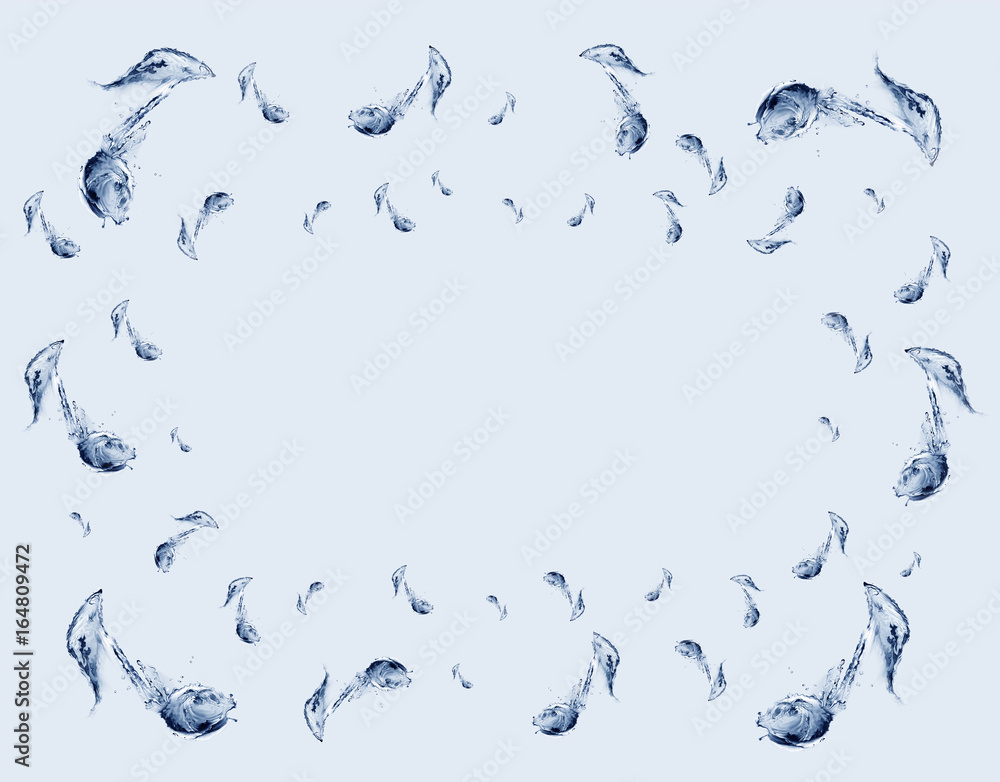 Naklejka premium A frame made up of blue water musical notes.
