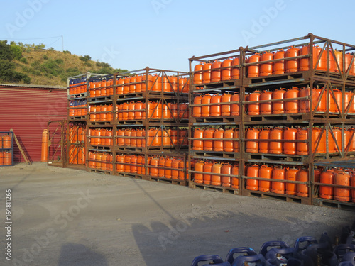 Quadro su tela Butane gas bottles at depot
