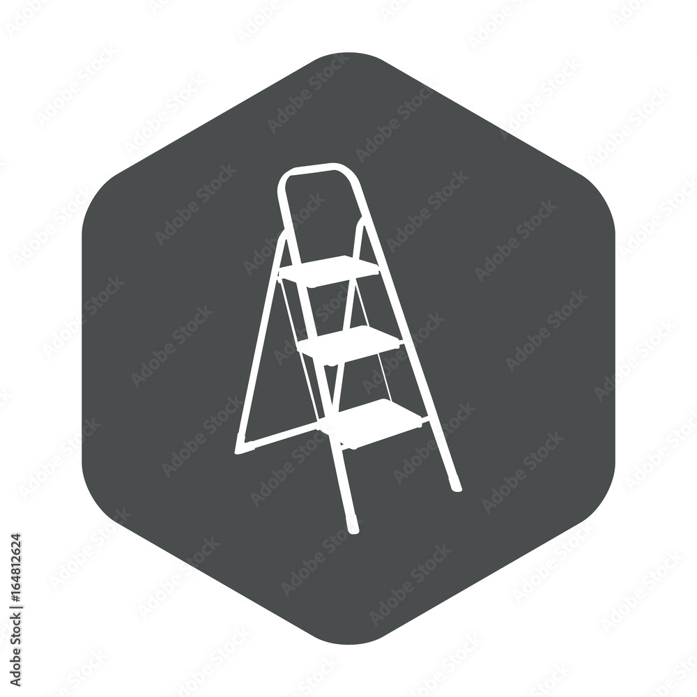 Icono plano escalera en hexágono gris Icono plano escalera en hexágono gris