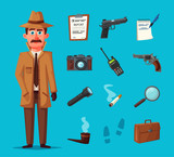 Funny detective character. Cartoon vector illustration