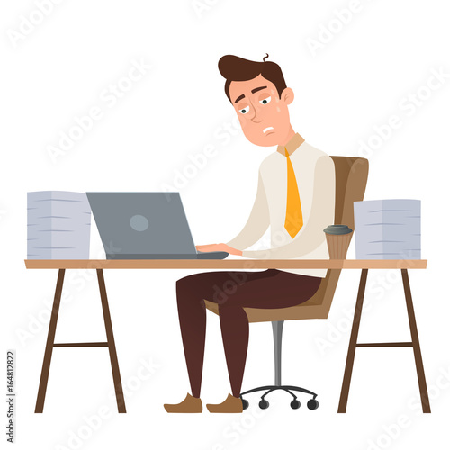 Employee cartoon character man working on a deadline