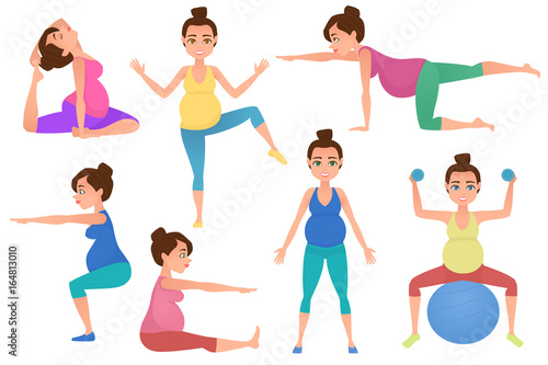 Young pregnancy woman meditation in yoga poses.