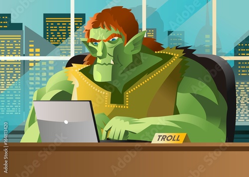 angry troll using a computer in the office