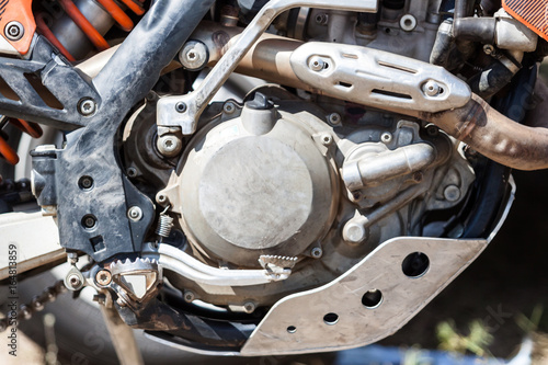Εκτύπωση καμβά Close-up of muddy engine of dirt motorcycle