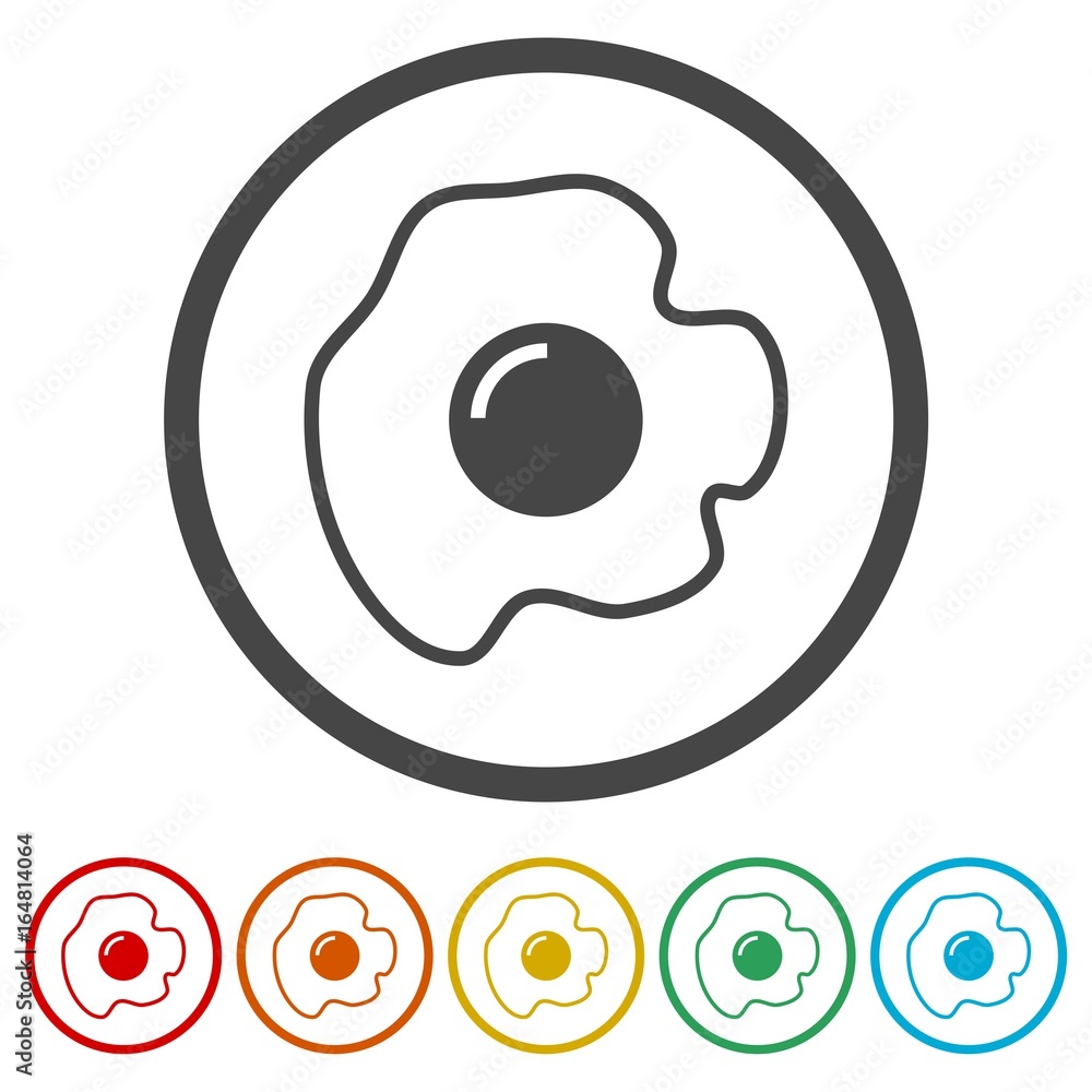 Fried egg, flat icons set - Illustration Fried egg, flat icons set - Illustration