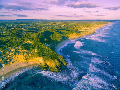 Aerial view of rugged coastline at sunset. Melbourne, Australia