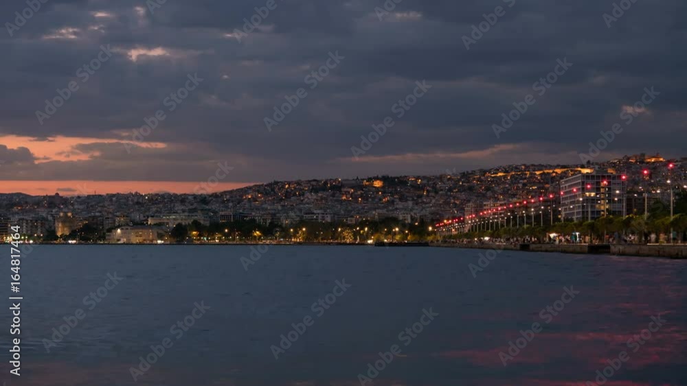 Thessalonki City view from sea, Day to Night Timelapse Video, Thessalonki City view from sea, Day to Night Timelapse Video,