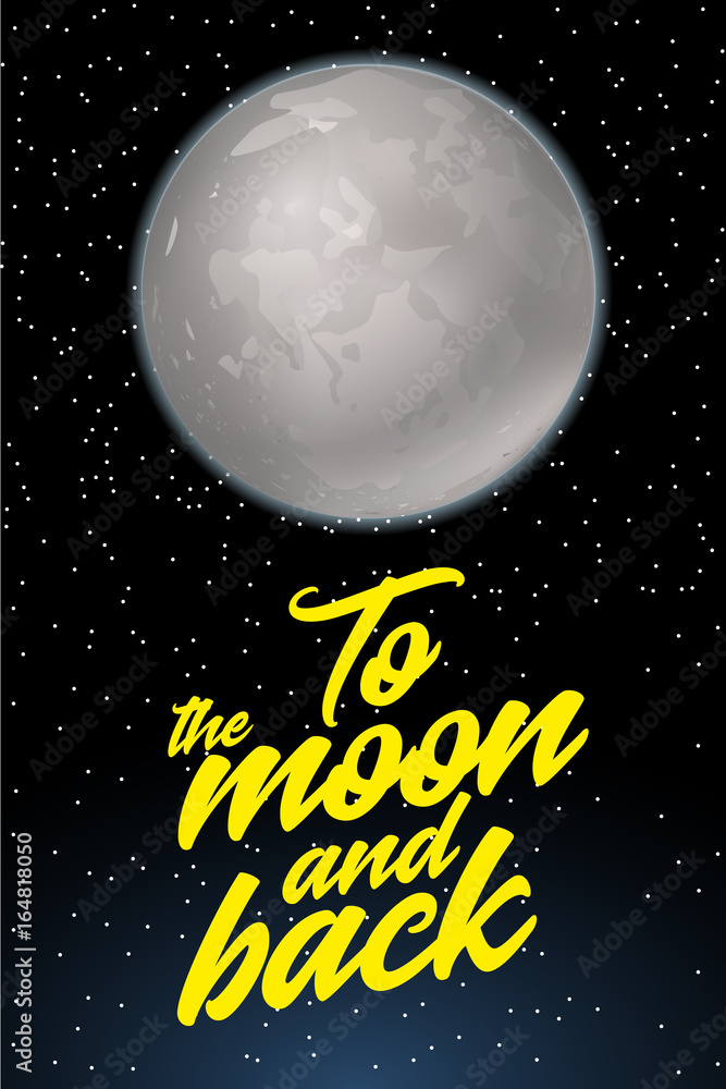 Fototapeta premium To the moon and back. Card design template with fool moon