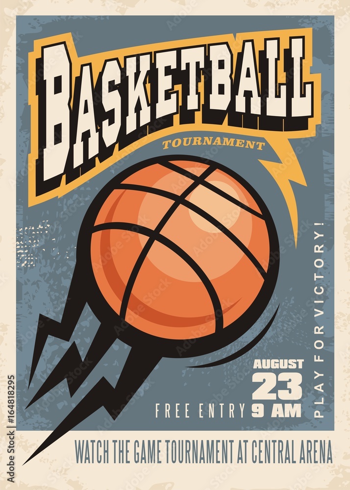 Vecteur Stock Basketball tournament retro poster design template