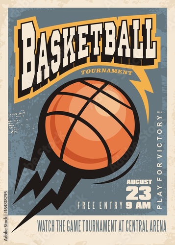 Basketball tournament retro poster design template