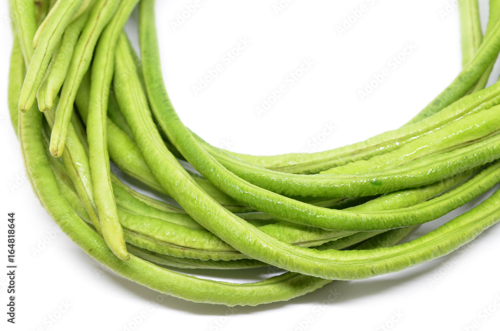 Long beans on white background