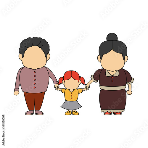happy grandparents standing with their granddaughter