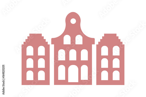 Old buildings in Europe. Silhouettes. Amsterdam city. Isolated. White background.