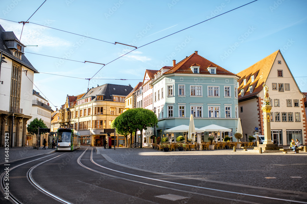 Beautiful buildings in Erfurt old town during the morning light in Germany Beautiful buildings in Erfurt old town during the morning light in Germany