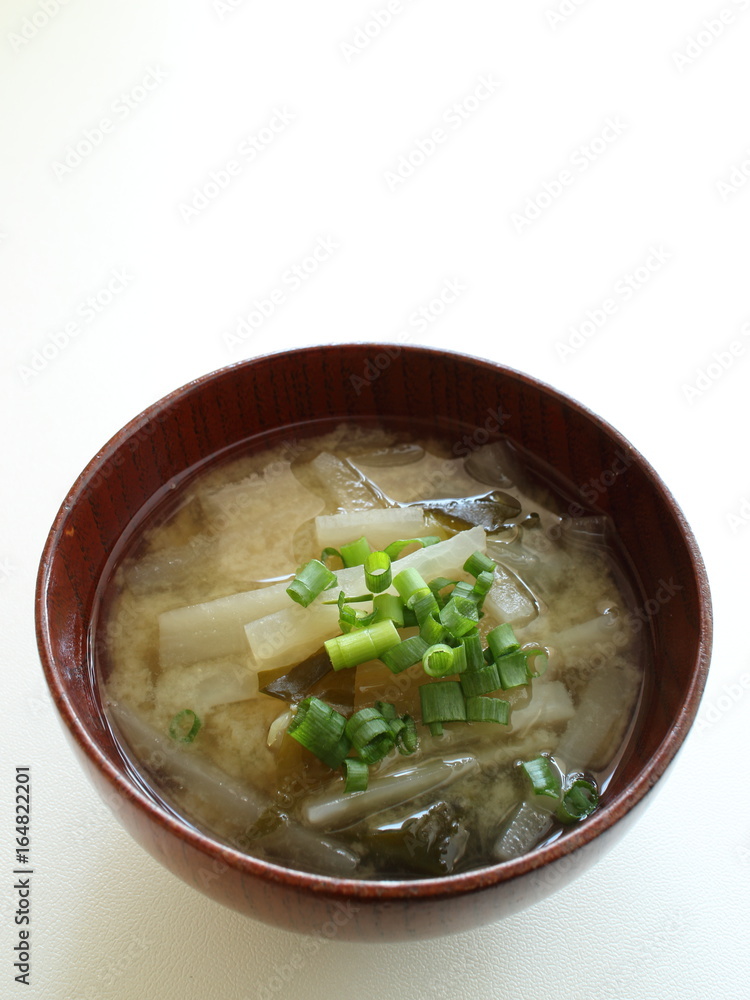 Japanese food, radish and spring onion miso soup Japanese food, radish and spring onion miso soup