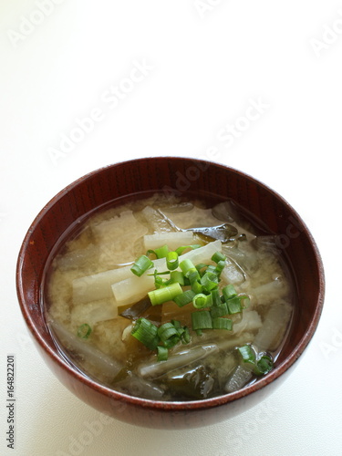 Japanese food, radish and spring onion miso soup