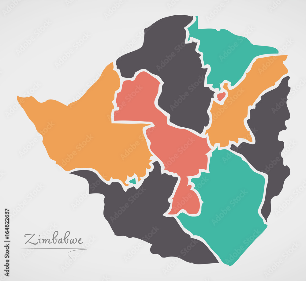 Zimbabwe Map with states and modern round shapes
