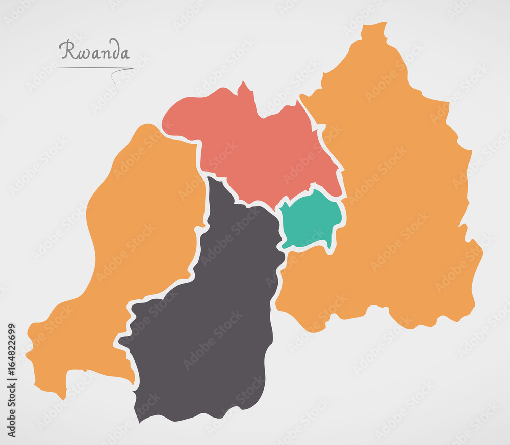 Fototapeta premium Rwanda Map with states and modern round shapes