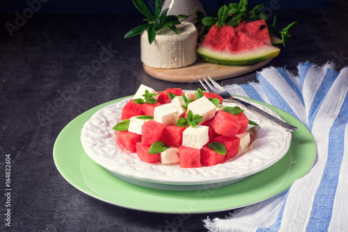 Greek Salad with watermelon  feta and fresh mint