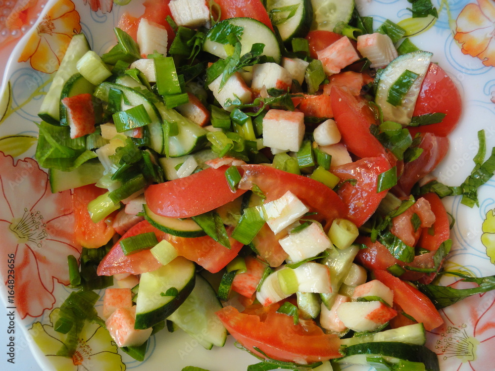 Salad, vegetables, tomato, cucumber, green onion, dish, breakfast, food, lunch, healthy food, tasty, useful, red, green, Salad, vegetables, tomato, cucumber, green onion, dish, breakfast, food, lunch, healthy food, tasty, useful, red, green,
