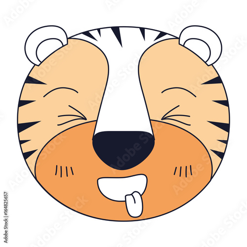 silhouette color sections of cute face of tiger sticking out tongue expression vector illustration