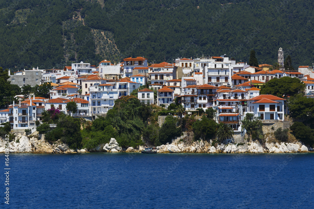 View of the old town on Skiathos island, Greece.
