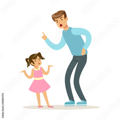 Father character scolding his daughter vector Illustration