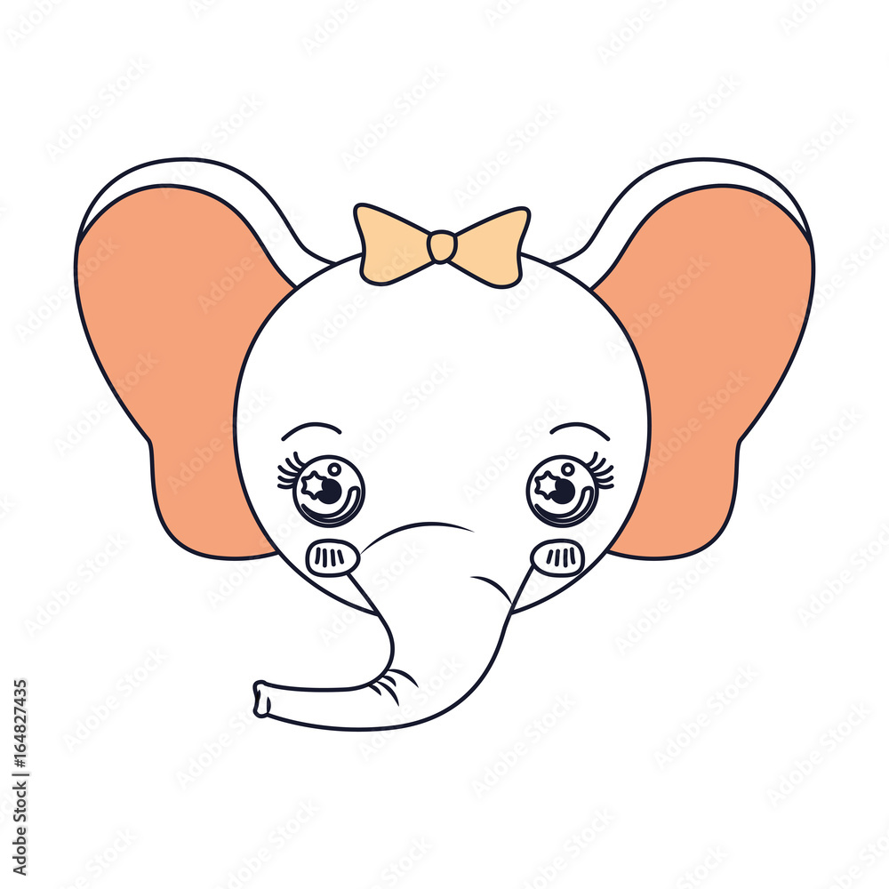 Fototapeta premium silhouette color sections face female elephant animal cute expression vector illustration