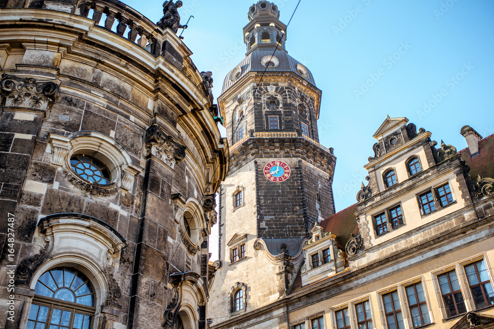 Obraz premium Close-up view on the wall of the old castle and church in Dresden, Germany