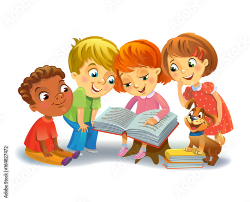 Cute children reading books