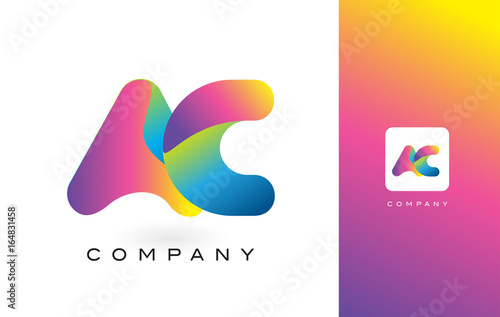 AC Logo Letter With Rainbow Vibrant Beautiful Colors. Colorful Trendy Purple and Magenta Letters Vector.