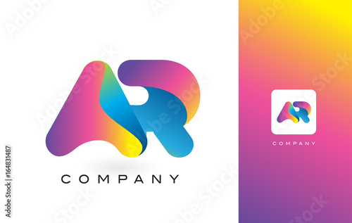 AR Logo Letter With Rainbow Vibrant Beautiful Colors. Colorful Trendy Purple and Magenta Letters Vector.