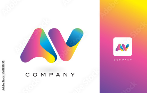 AV Logo Letter With Rainbow Vibrant Beautiful Colors. Colorful Trendy Purple and Magenta Letters Vector.