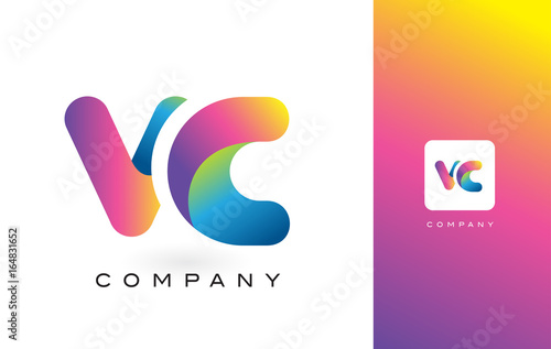 VC Logo Letter With Rainbow Vibrant Beautiful Colors. Colorful Trendy Purple and Magenta Letters Vector.