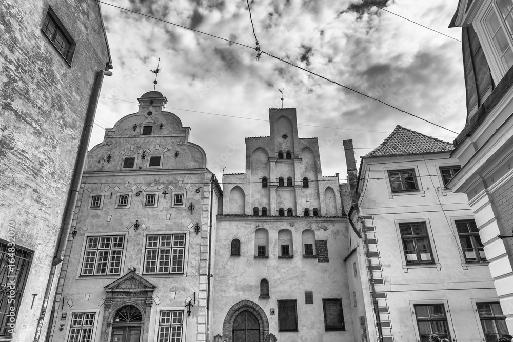 Beautiful medieval buildings of Riga, Latvia. The three brothers